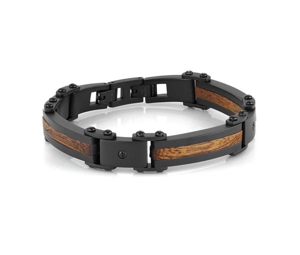 BRACELET EN ACIER/PVD NOIR ET BOIS BRACELET EN ACIER/PVD NOIR ET BOIS